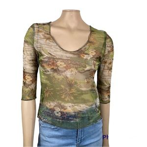 A Gold E Printed Sheer Mesh Shirt